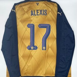 Arsenal 2015/2016 Away Alexis #17 Authentic Long Sleeve Jersey Gold Navy Soccer